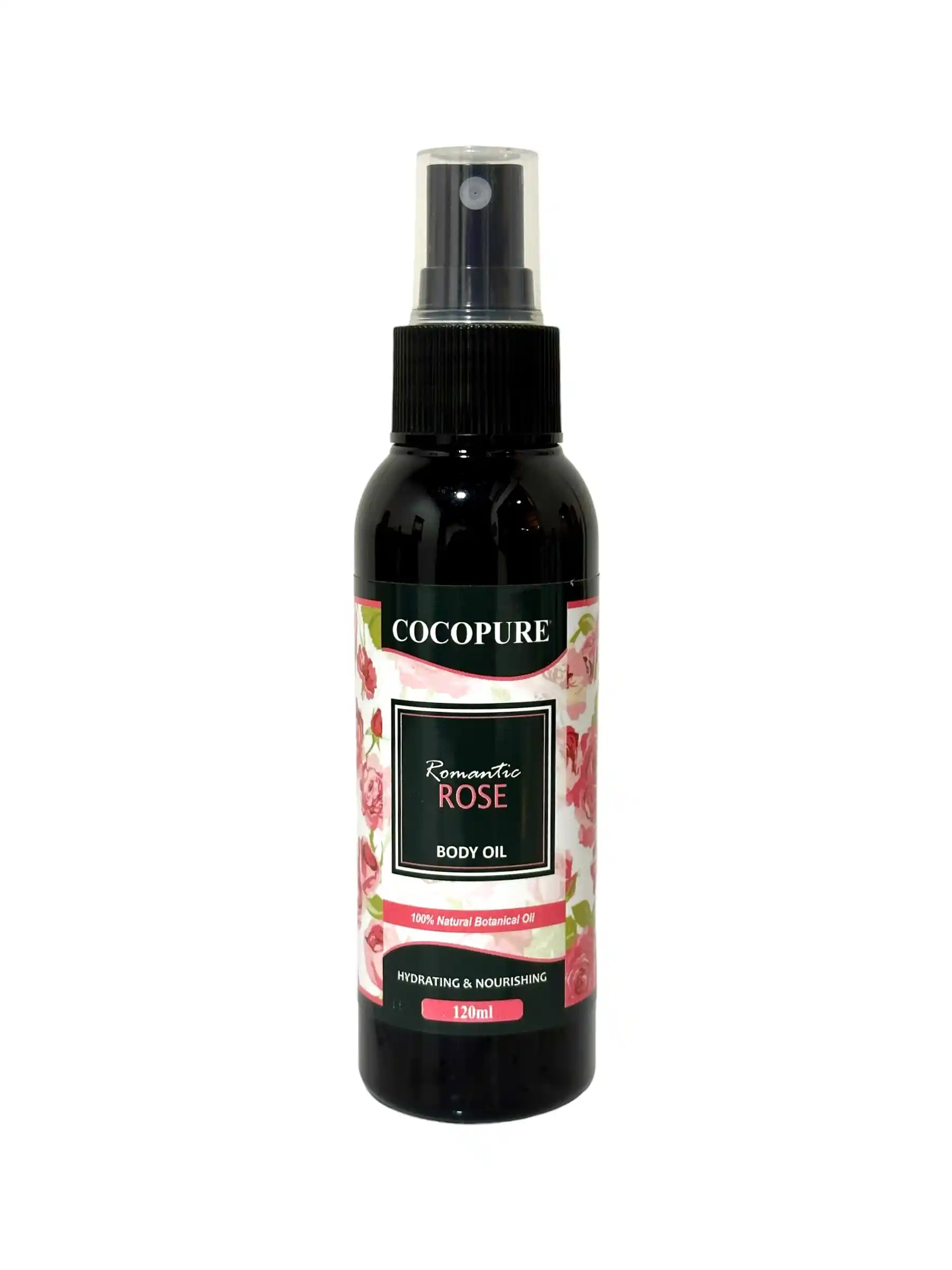CocoPure natural rose body oil 120ml, trial size botanical relaxation oil Kenya