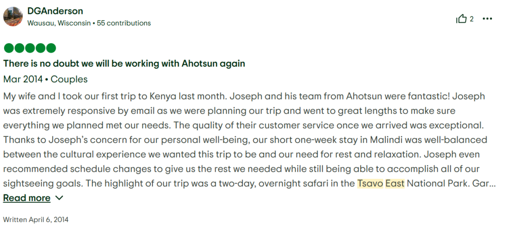 DGAnderson from Wausau, Wisconsin tripadvisor review ahotsun safaris